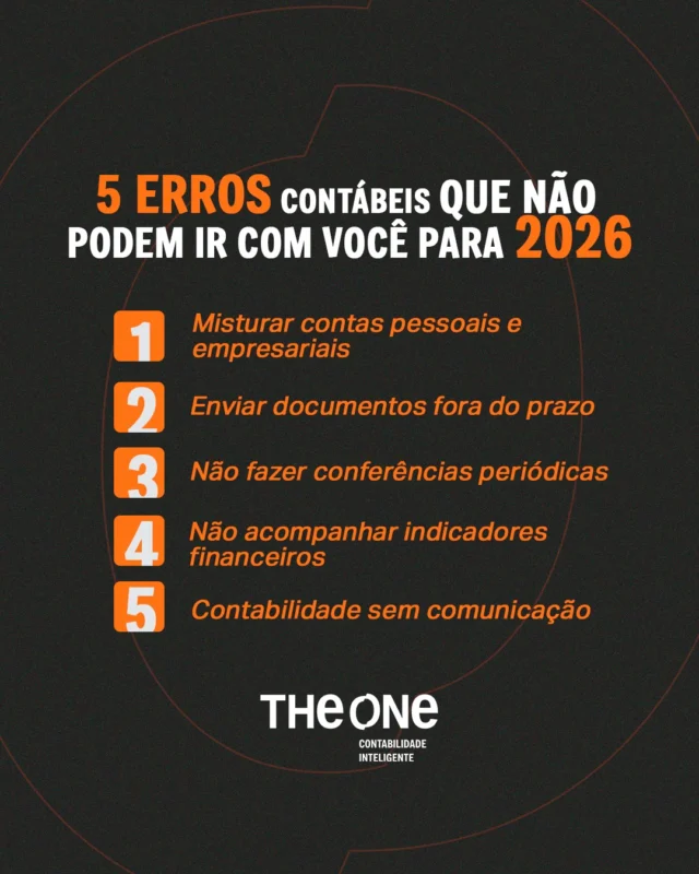 Os erros que você tolera hoje se tornam o custo que você paga amanhã.
Evitar esses 5 pontos já transforma completamente a saúde financeira da empresa.
2026 merece uma contabilidade mais madura.

#OrganizaçãoEmpresarial #ContabilidadeDigital #GestãoFinanceira #EmpreenderBrasil